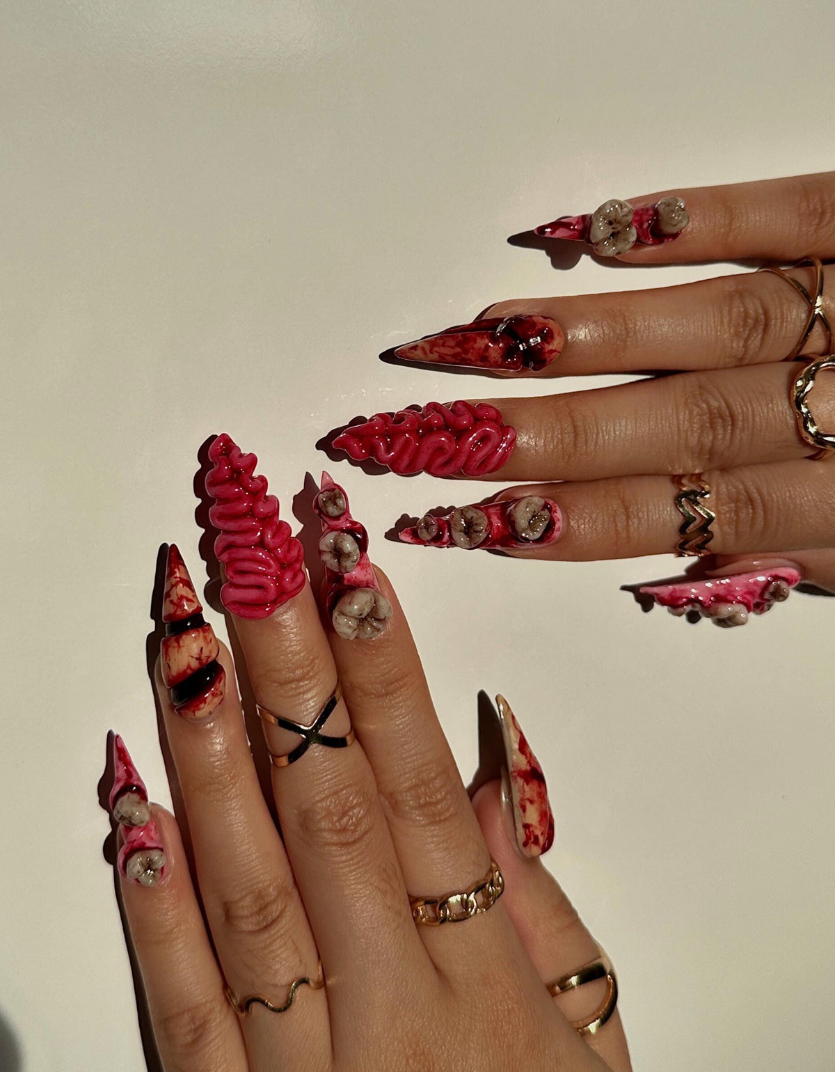 3D Bloody Brain and Wound Halloween Horror Press On Nails