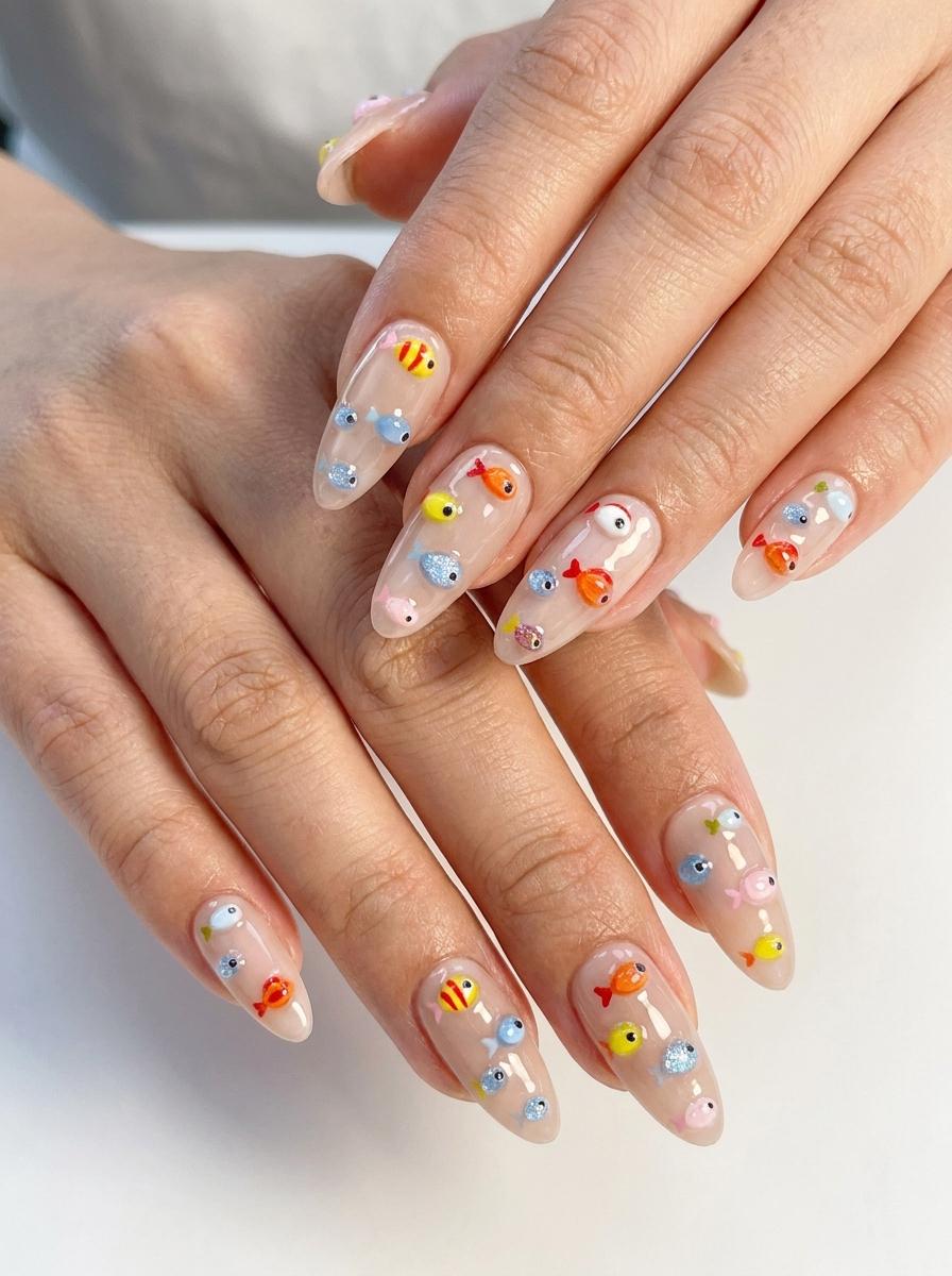 3D Colorful Fish Summer Vacation Press-On Nail Set