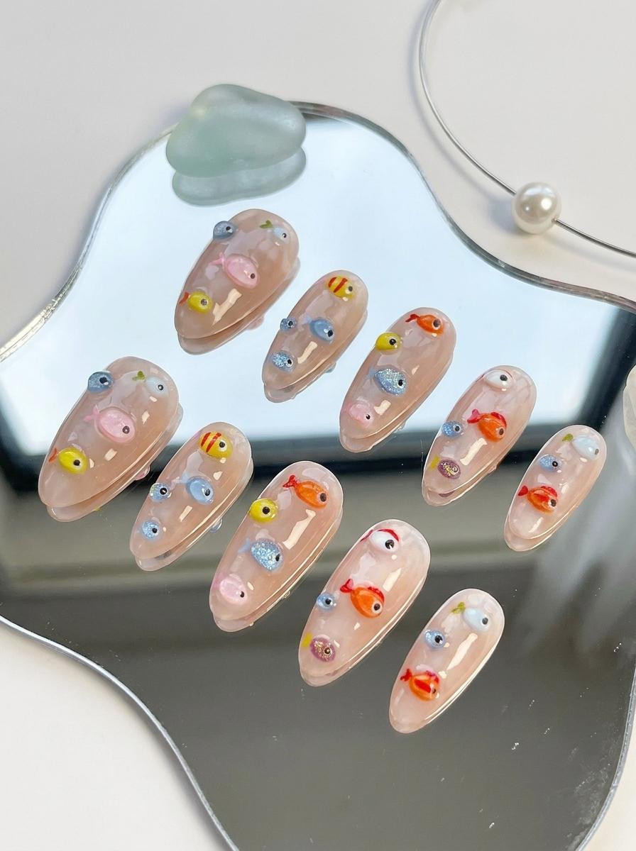 3D Colorful Fish Summer Vacation Press-On Nail Set