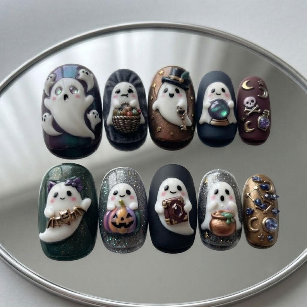 3D Ghost and Pumpkin Halloween Nail Set