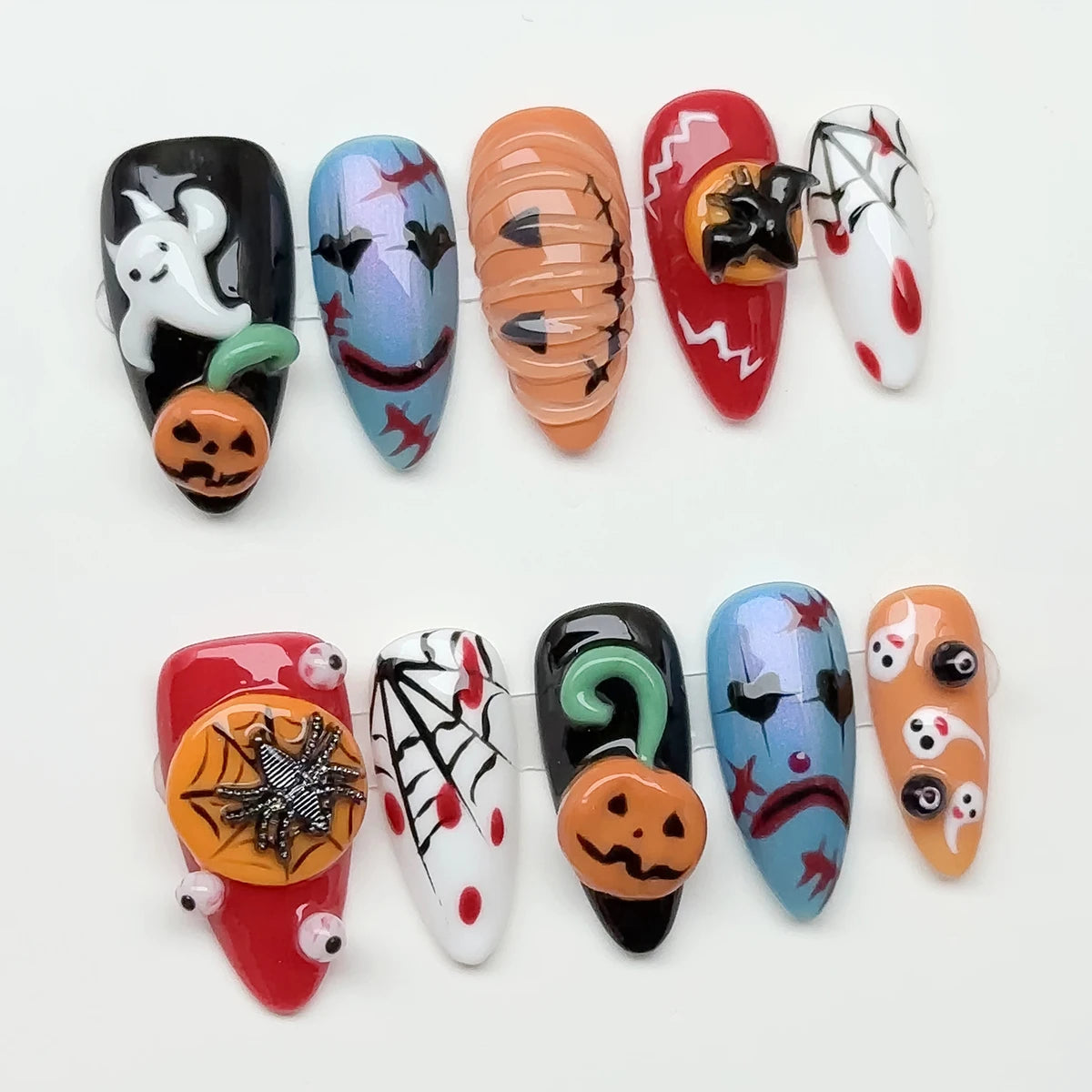 3D Halloween Nail Set with Ghosts, Pumpkins, Spiders and Spiderwebs