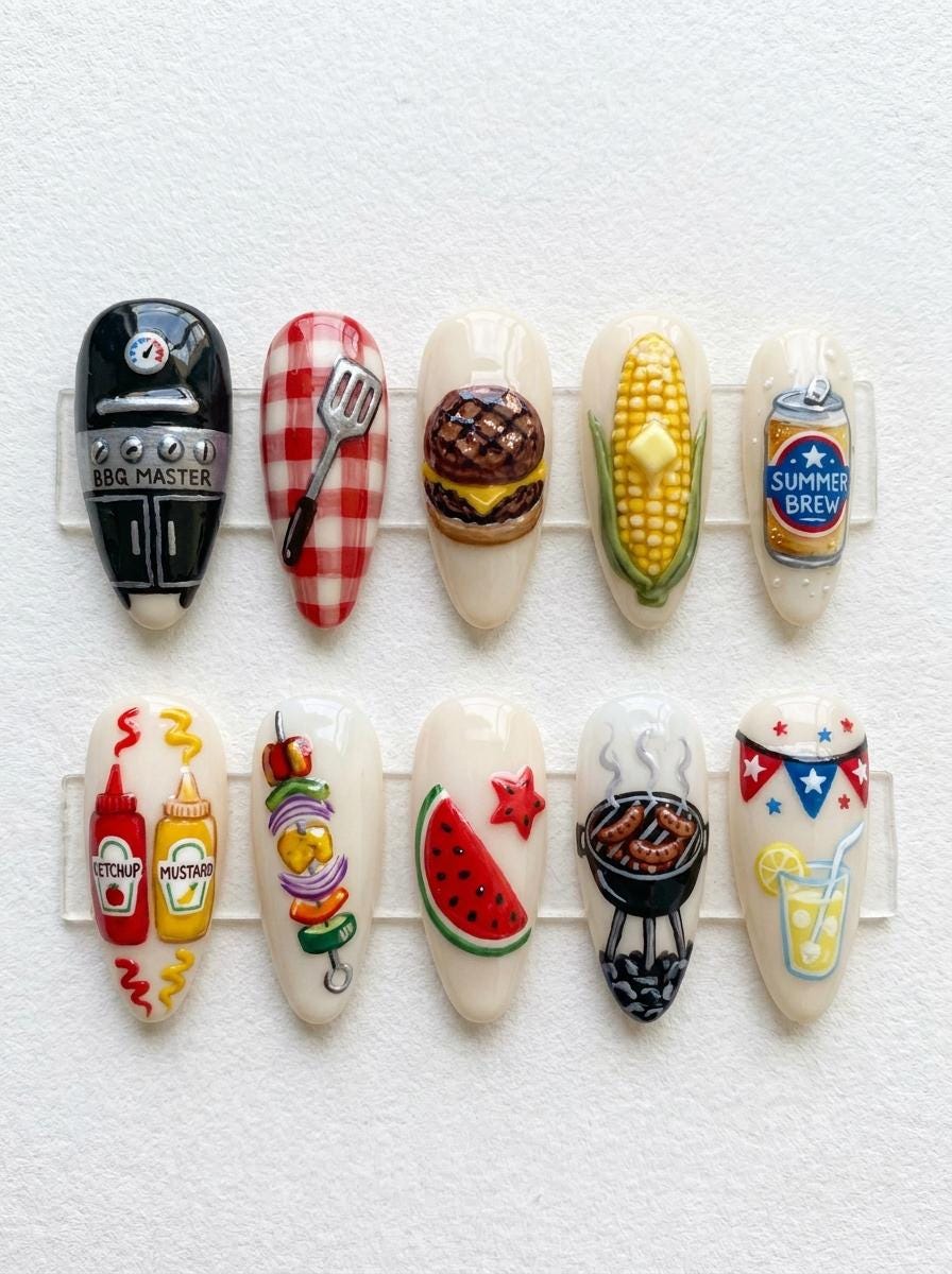 3D Summer Barbecue and Picnic Food Nail Set