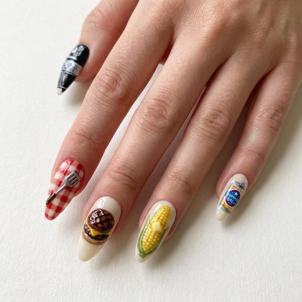 3D Summer Barbecue and Picnic Food Nail Set