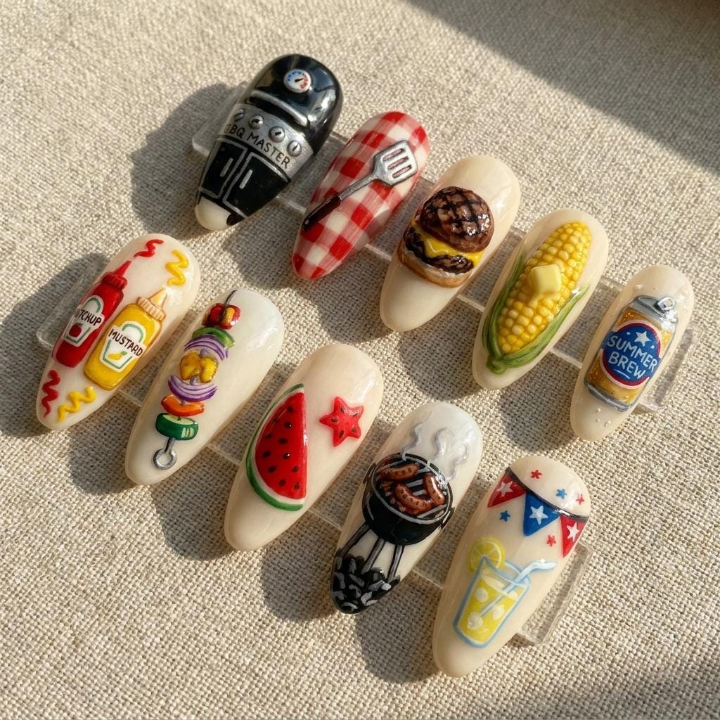 3D Summer Barbecue and Picnic Food Nail Set