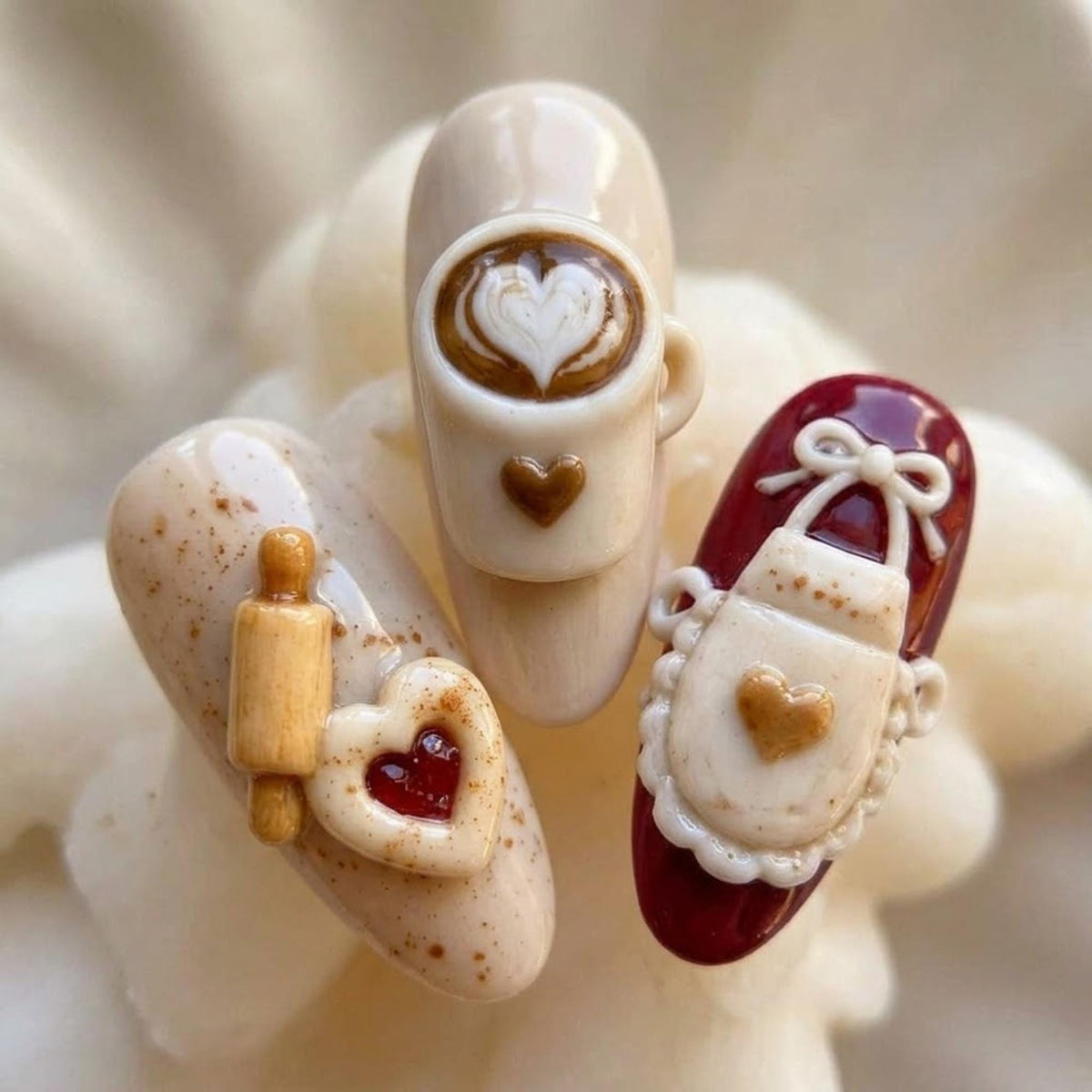 3D Thanksgiving Bakery Nail Set With Pies, Croissant, Coffee and Plaid