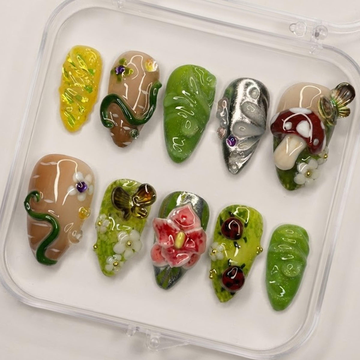 3D Woodland Mushroom, Flower and Ladybug Nail Set
