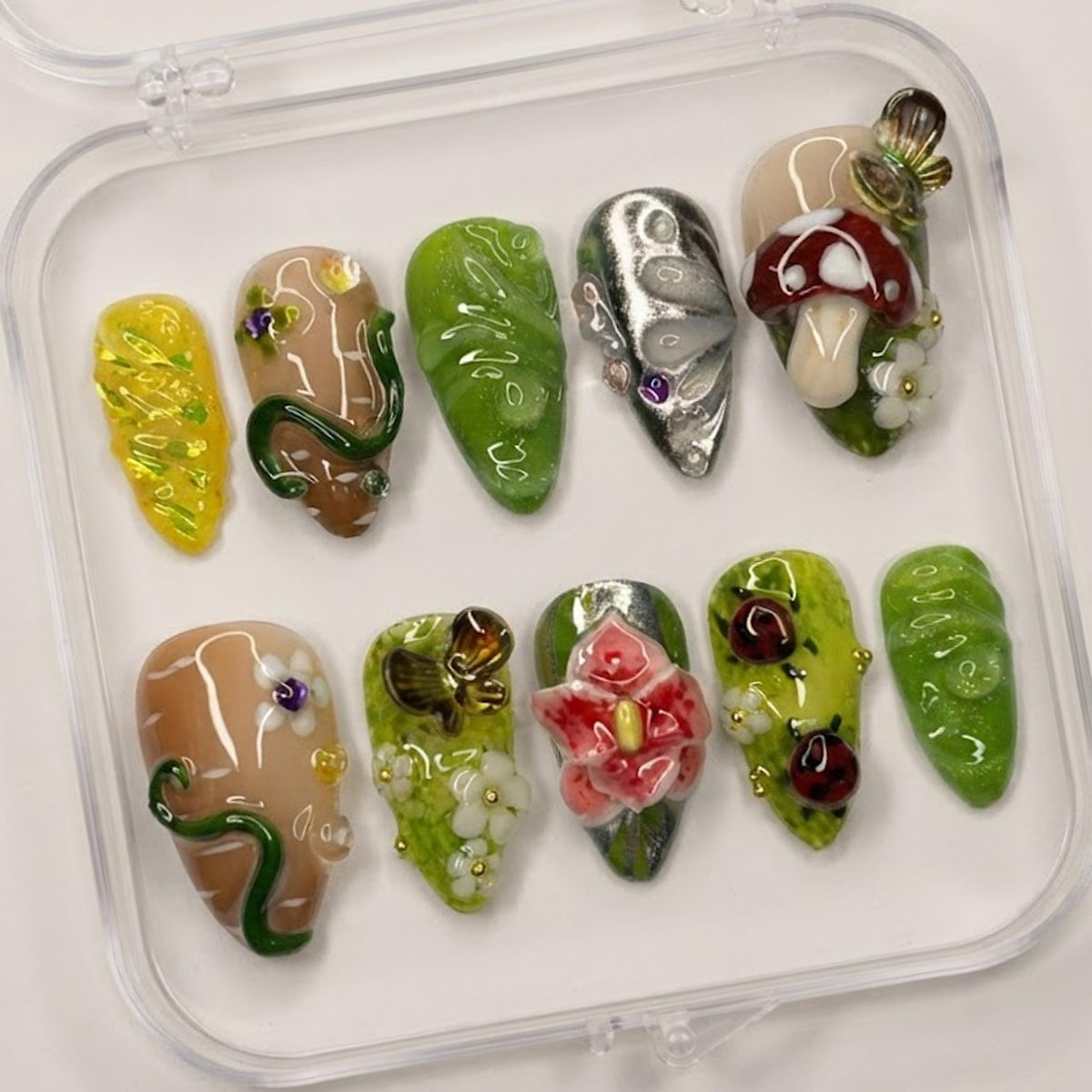 3D Woodland Mushroom, Flower and Ladybug Nail Set
