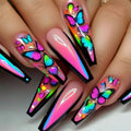Purple Pink Red Flower & Butterfly Y2K Press-On Nails – Square, Short/Medium/Long