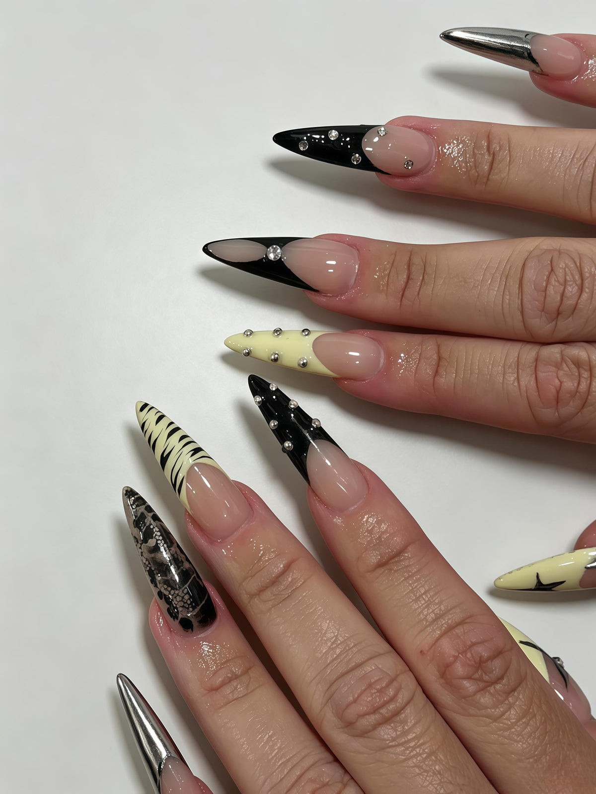 Animal Print Press On Nails with Star Charms, Rhinestones and Metallic Accents