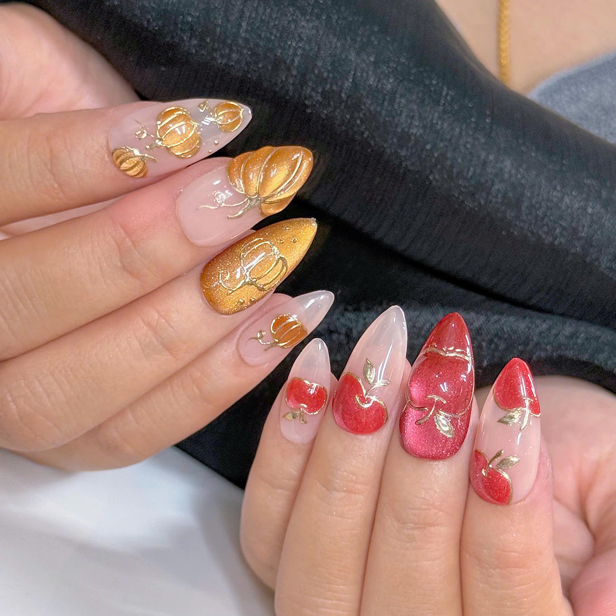 Autumn Apple and Gold Pumpkin Press On Nails