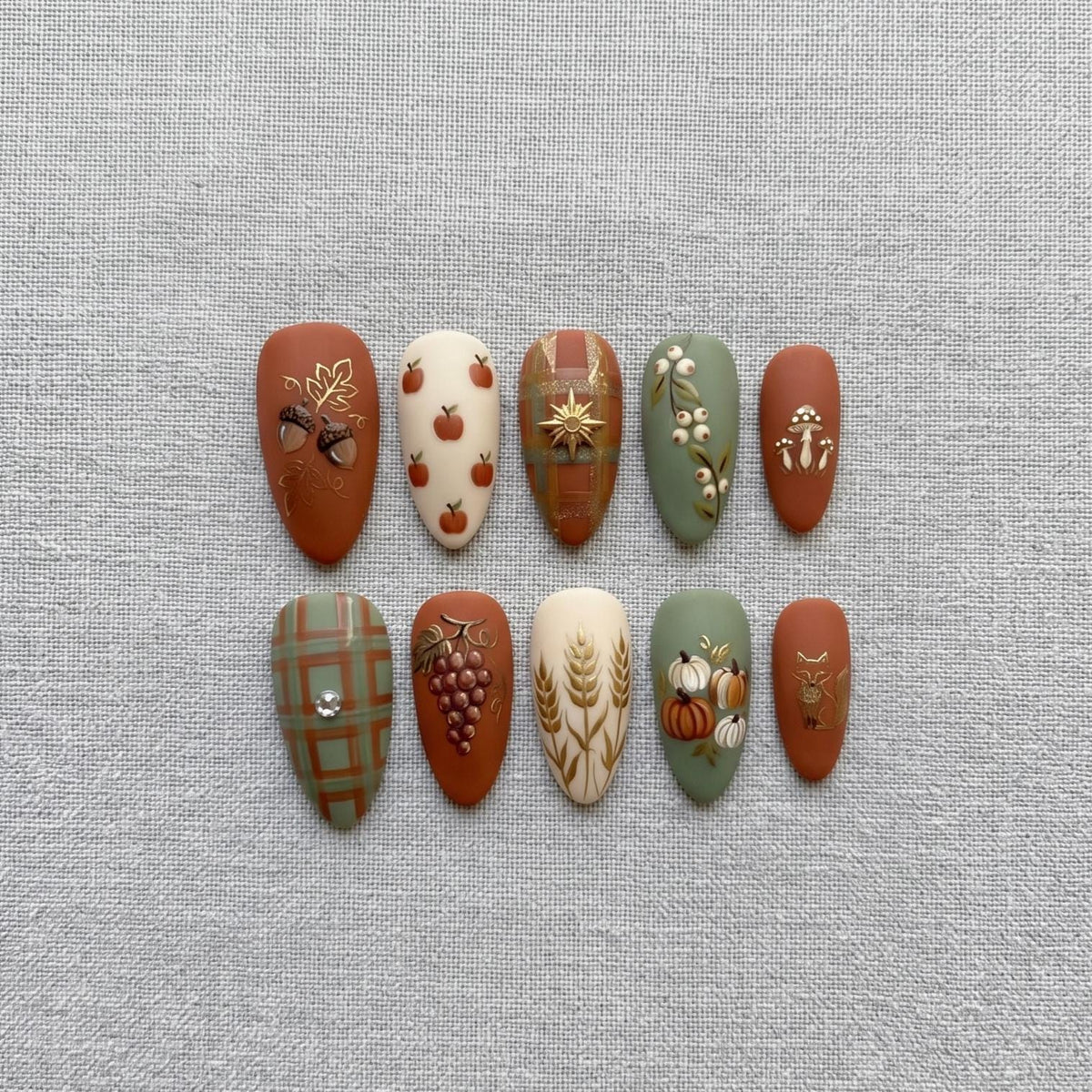 Autumn Harvest Nails With Pumpkins, Grapes, Wheat and Plaid
