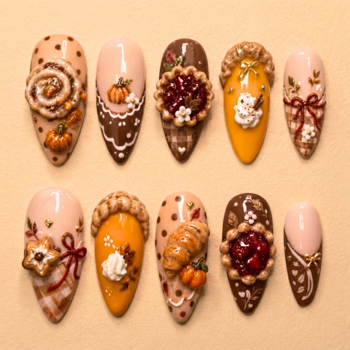 Autumn Harvest Pie and Pastry Press-On Nail Set