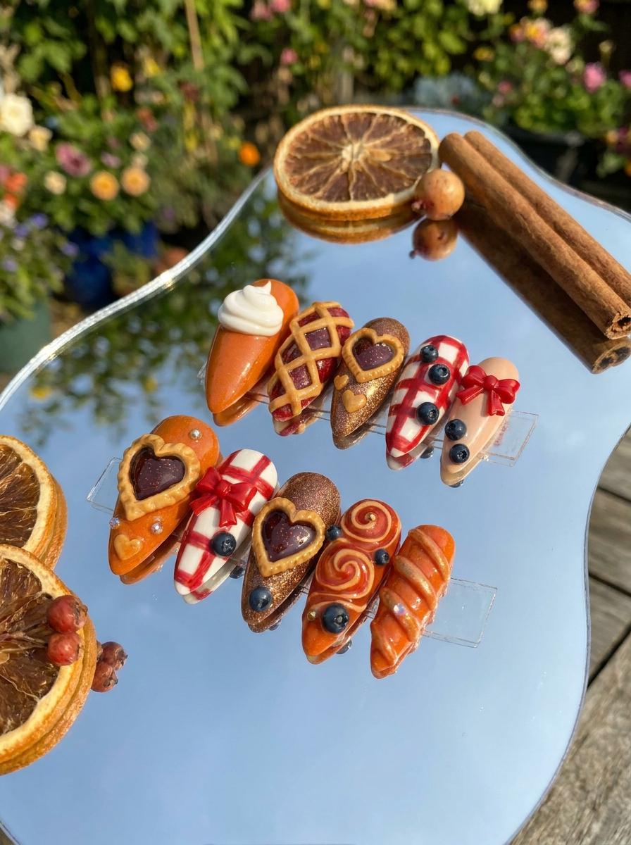 Autumn Pie Press On Nails With Plaid, Berry Accents, and 3D Bows
