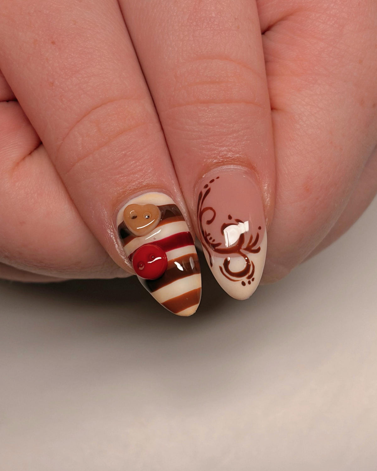 Autumn Plaid and Polka Dot Press On Nails with Monkey Button Accents