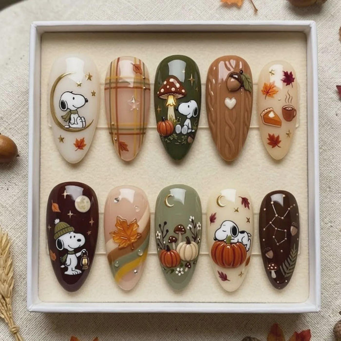 Autumn Press On Nails With Pumpkins, Mushrooms, and Woodland Details