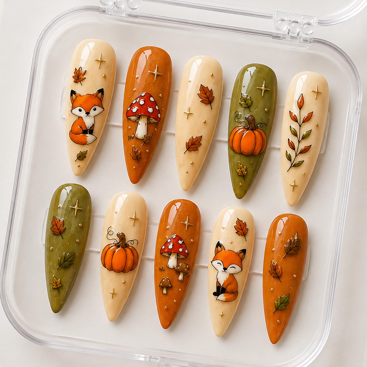 Autumn Woodland Fox, Mushroom and Pumpkin Nail Set