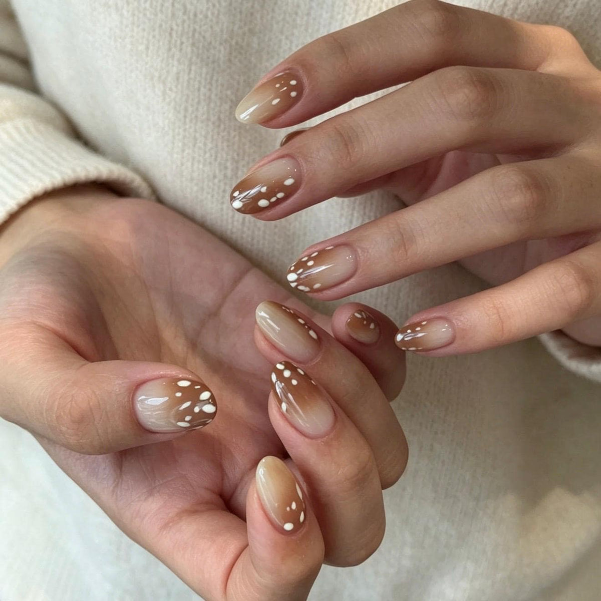 Bambi-Inspired Neutral Polka Dot Press-On Nails in Nude, Blush, Taupe, and Brown