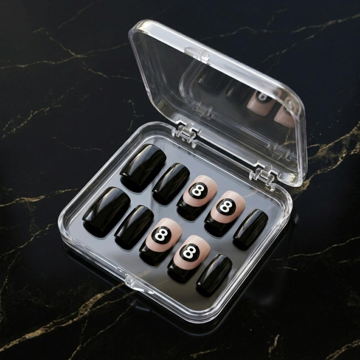 Black 8-Ball French Tip Press-On Nail Set