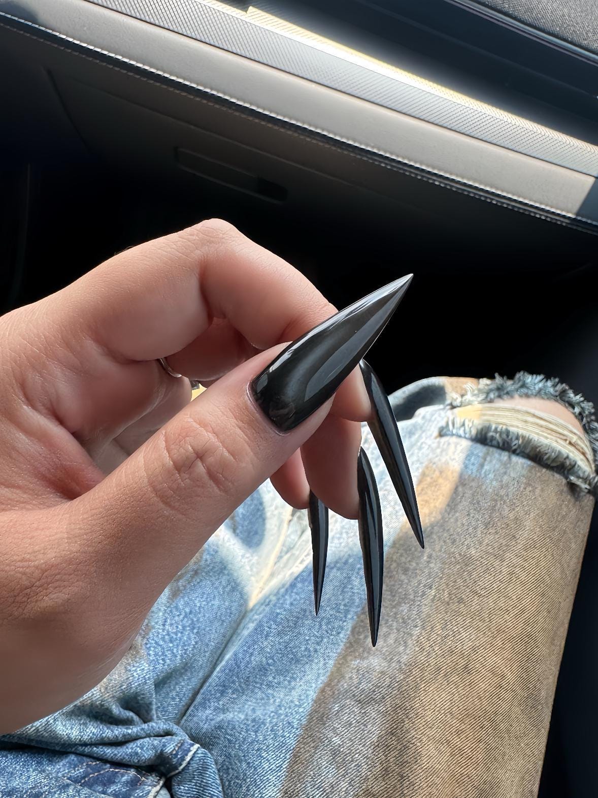 Black and Charcoal Cat Eye Glitter Press On Nails