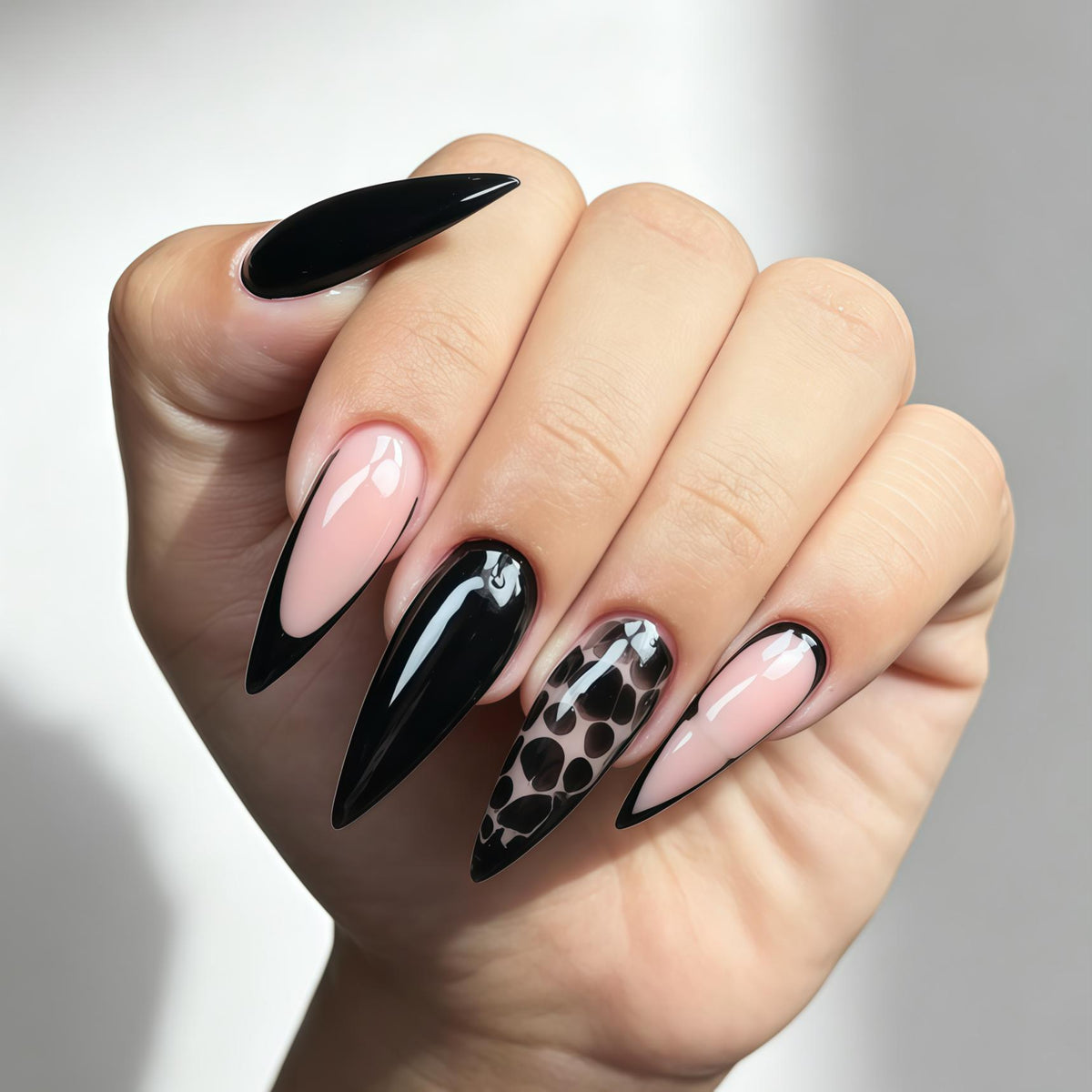 Black and Nude Leopard French Tip Press On Nails