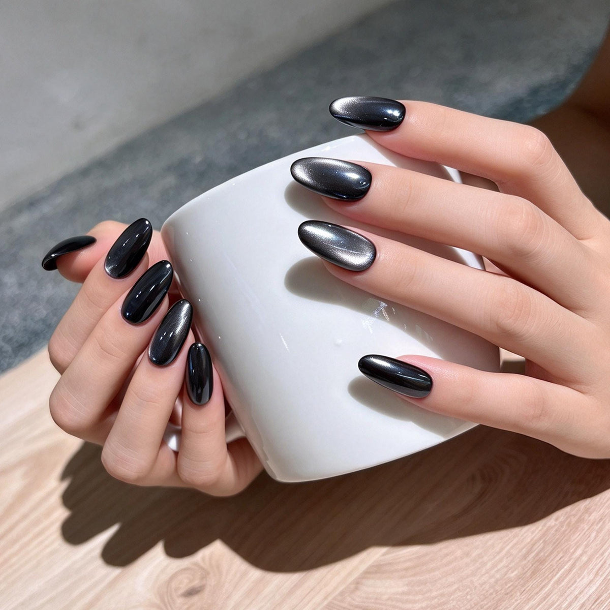 Black and Silver Magnetic Cat-Eye Nail Set