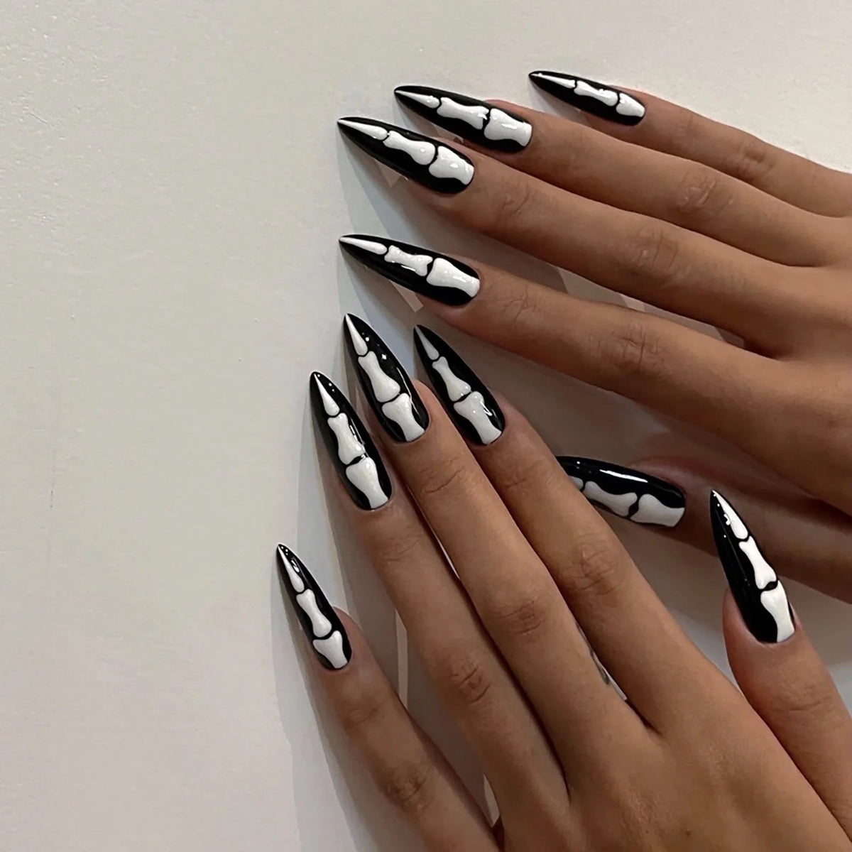 Black and White Skeleton Bone Halloween Press On Nails