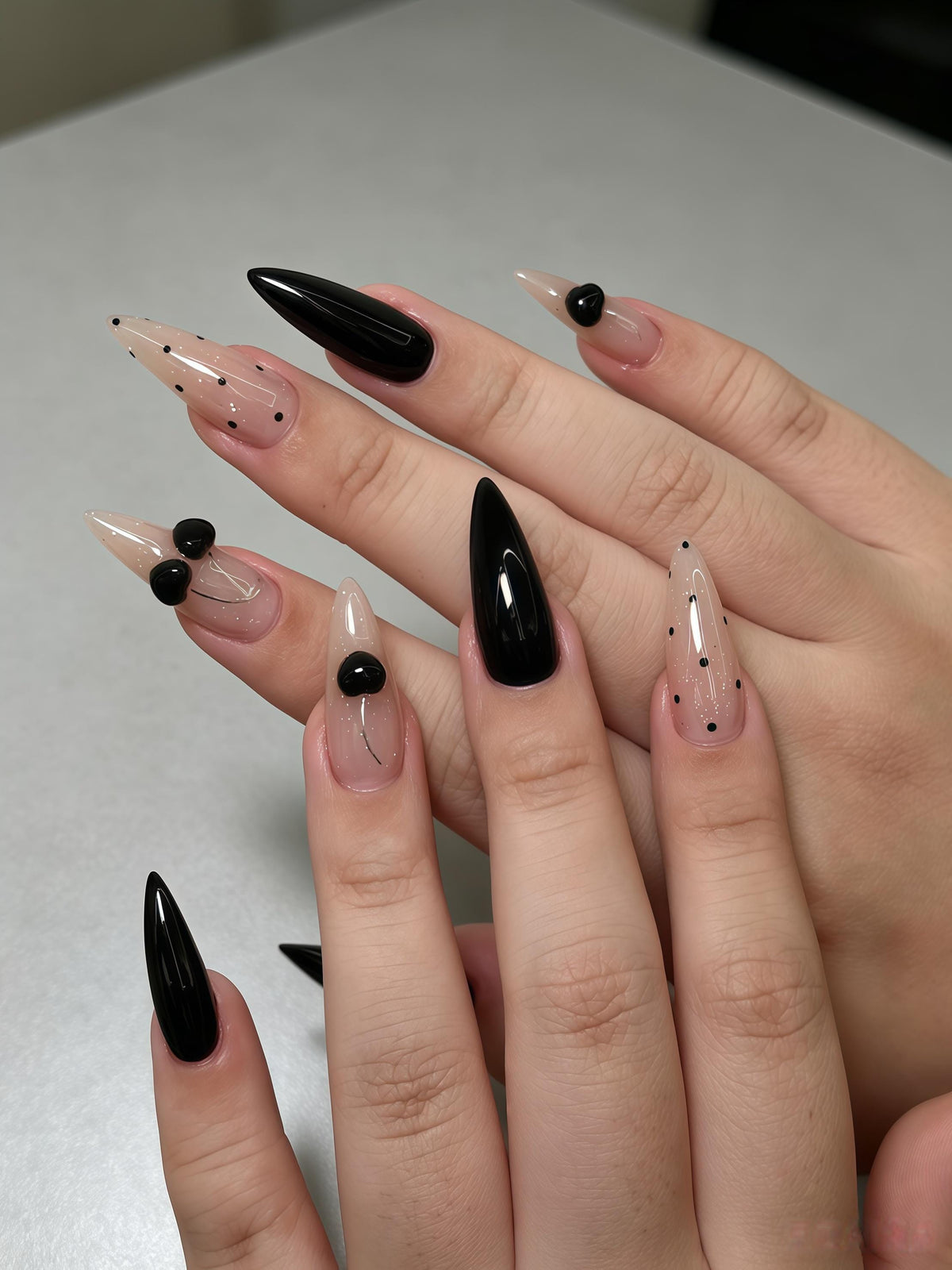 Black Cherry Polka Dot Press On Nails