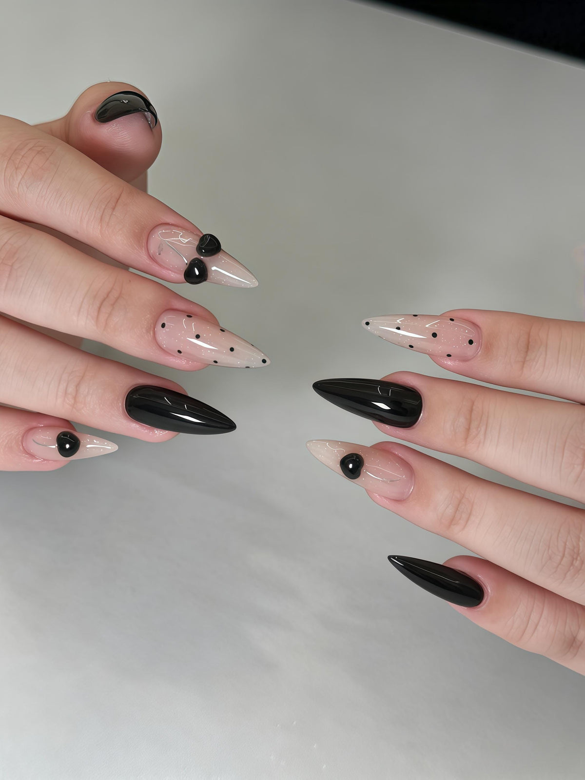 Black Cherry Polka Dot Press On Nails