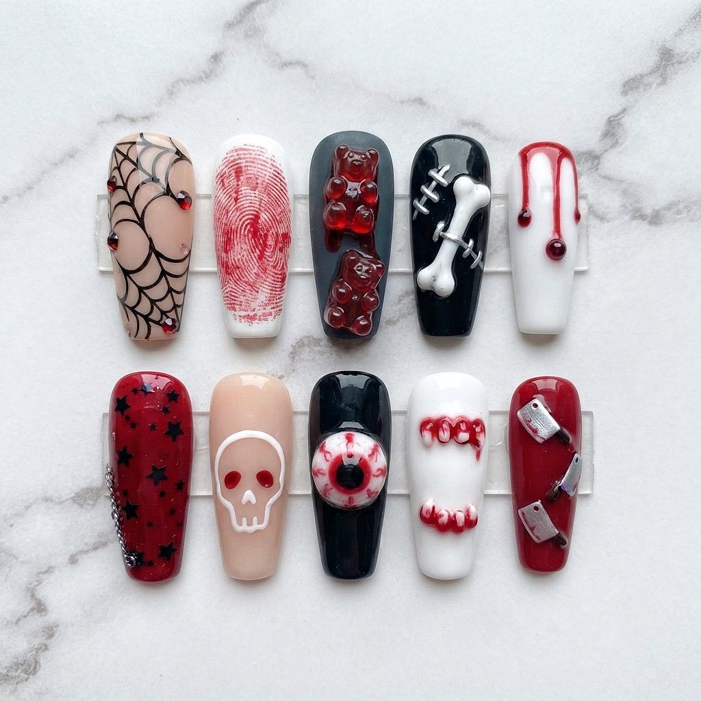Bloody Skull, Eyeball and Bone Halloween Nail Set