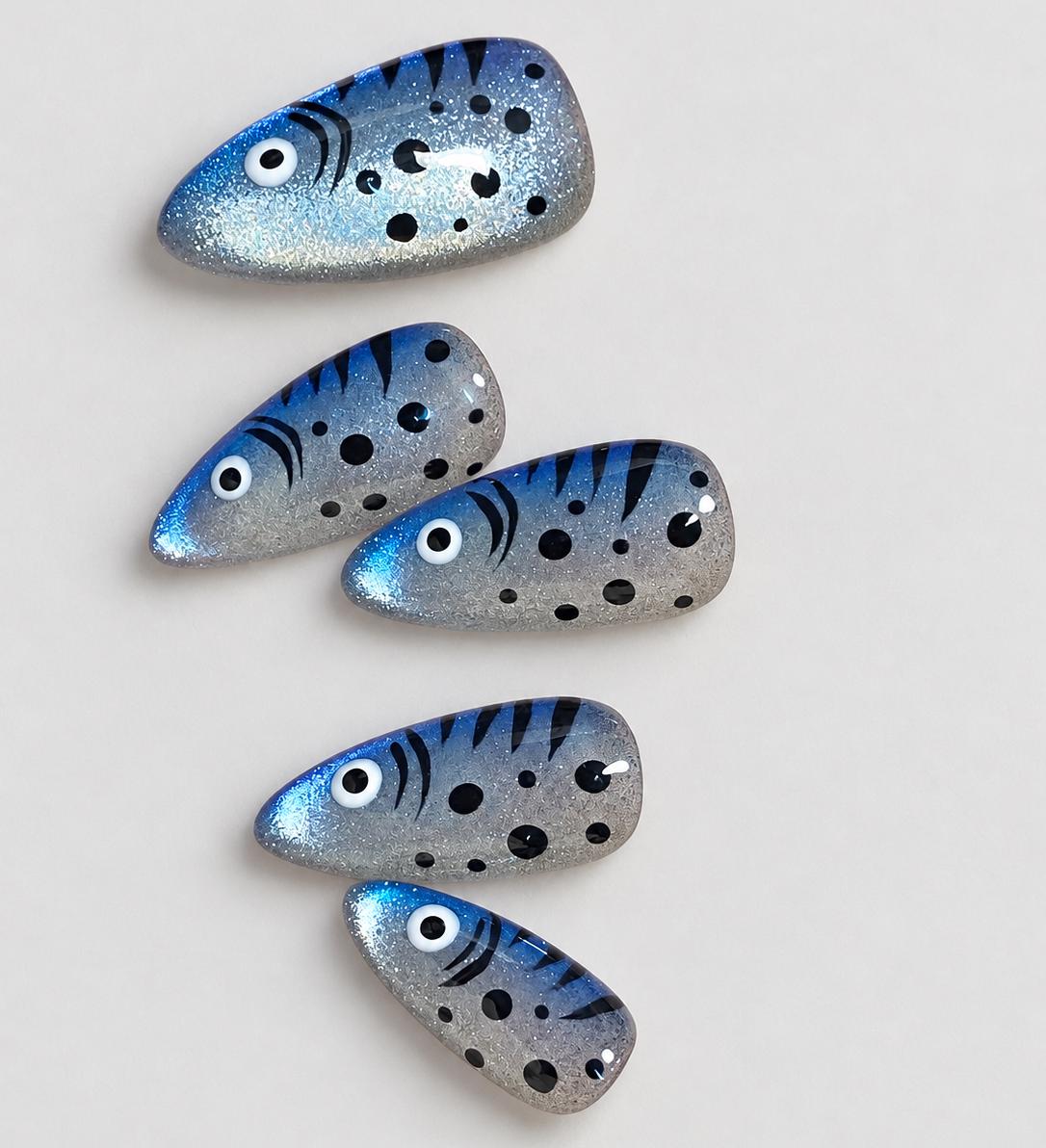 Blue and Silver Fish Character Press-On Nail Set