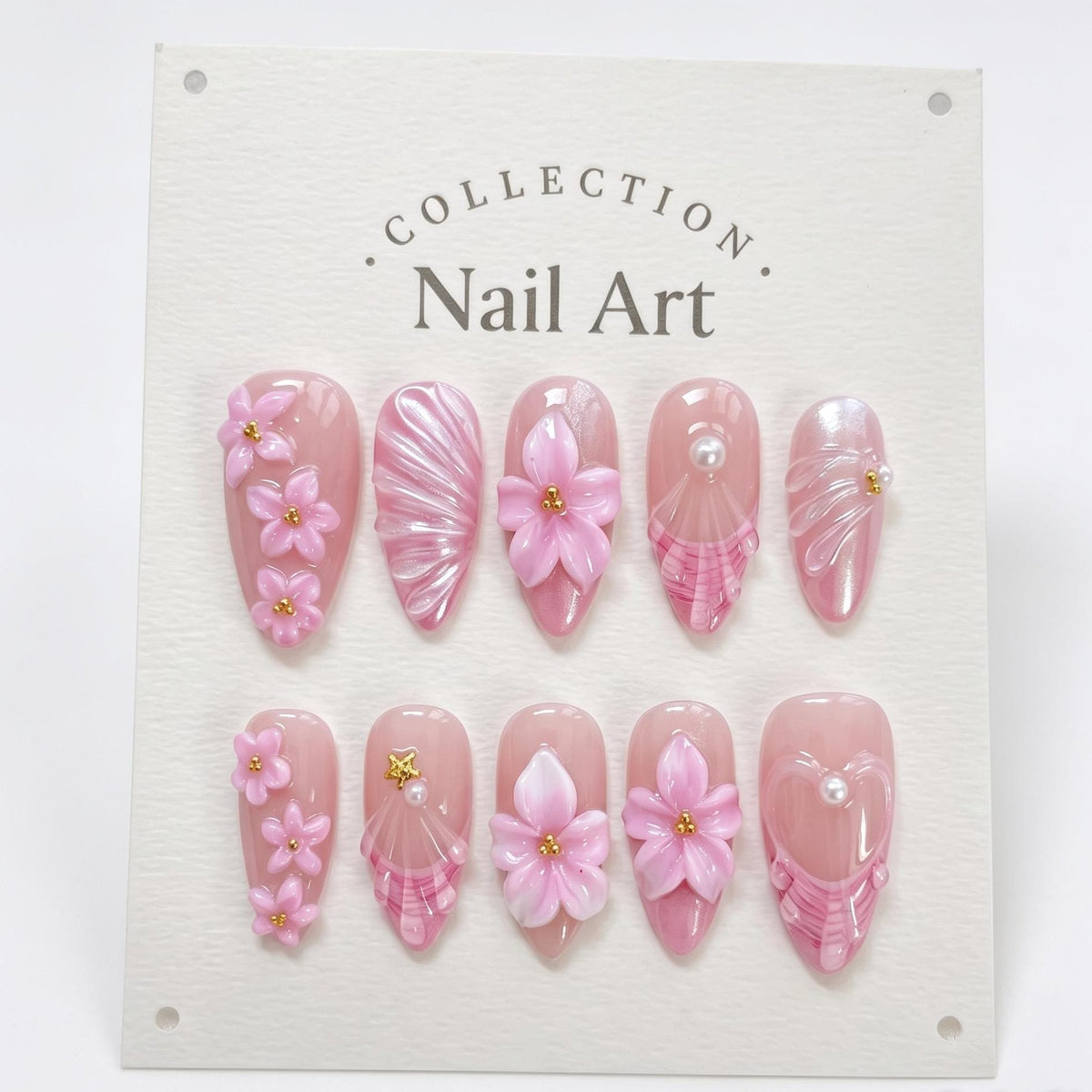 Blush Pink 3D Floral Nails With Pearly Shell Details