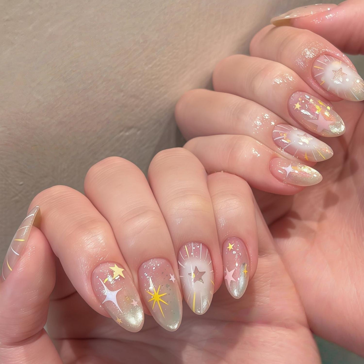 Blush Pink and Nude Starry Night Glitter Nail Set