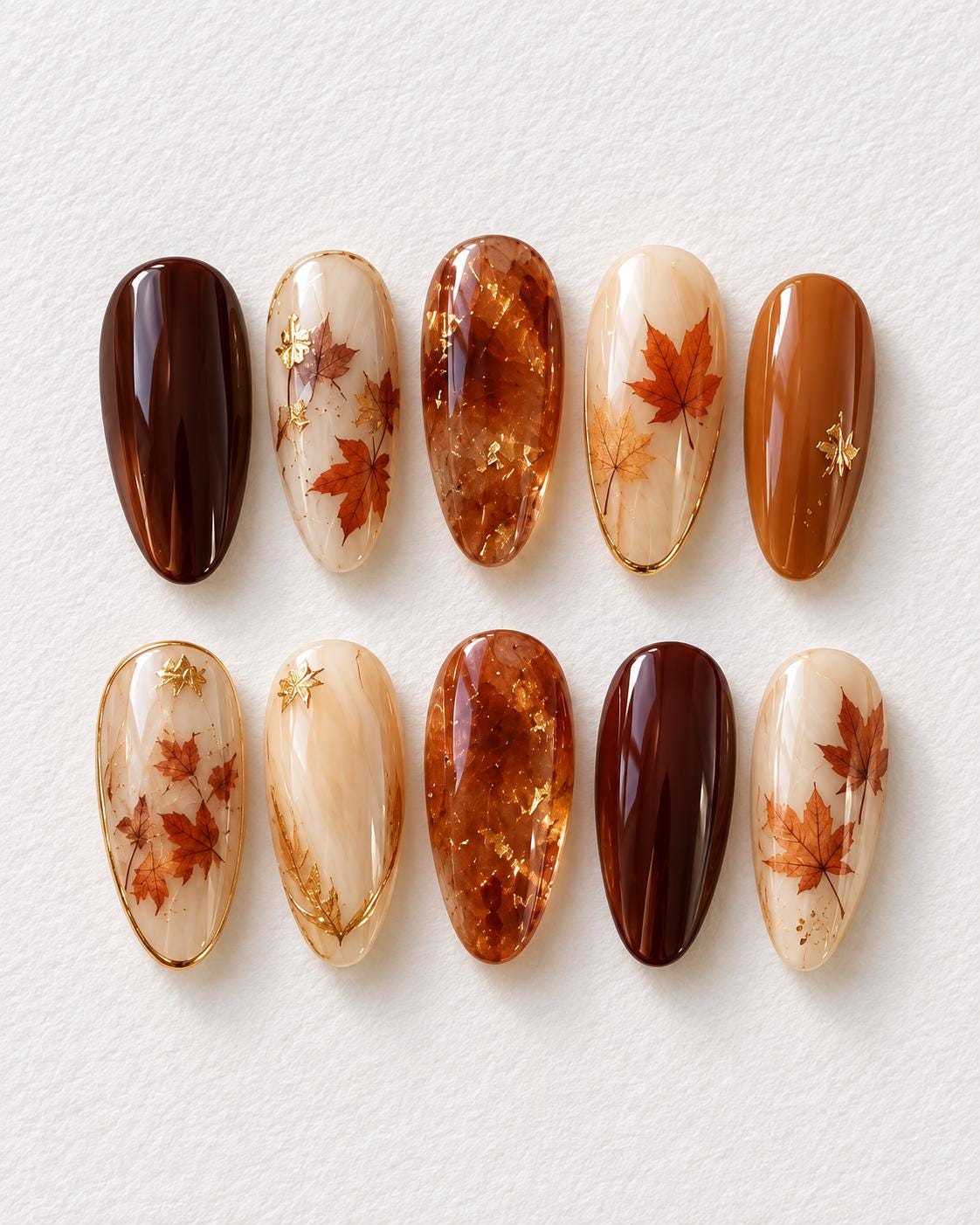 Burgundy and Amber Maple Leaf Fall Nail Set