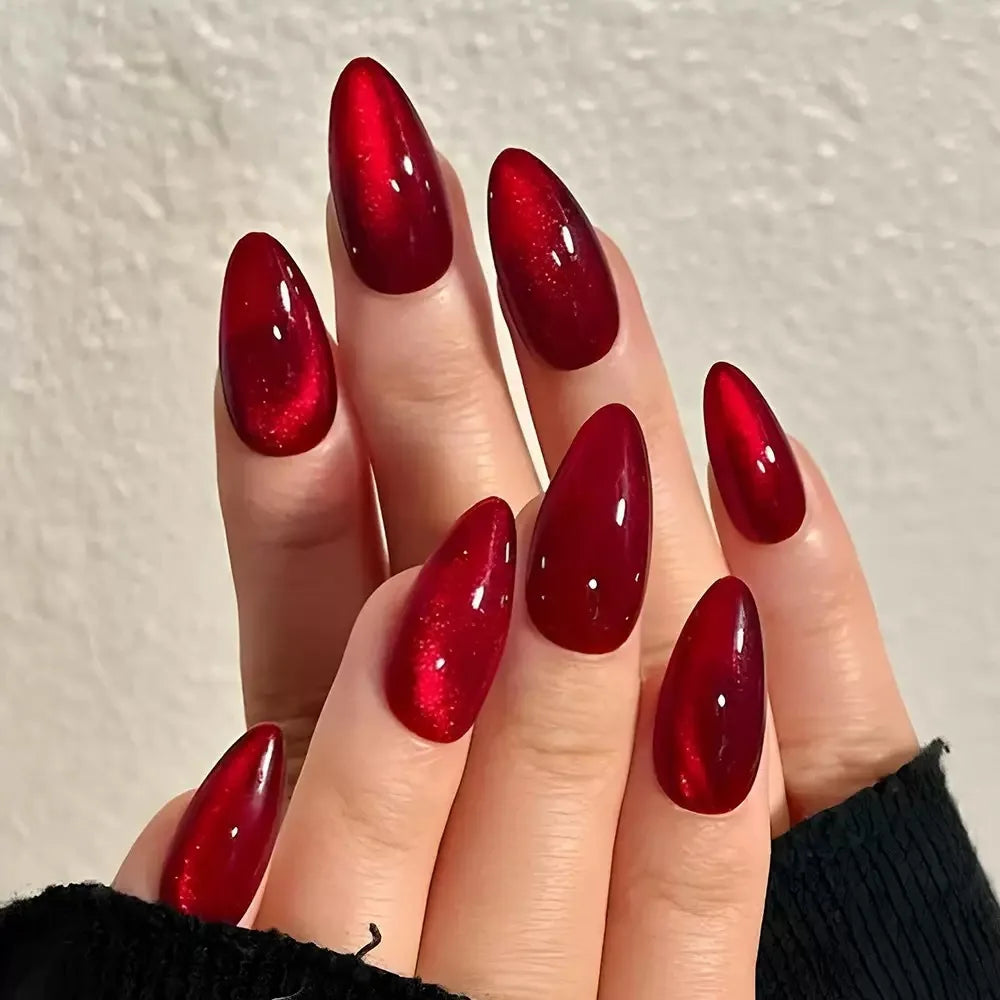 Cherry Red Cat Eye Press On Nails