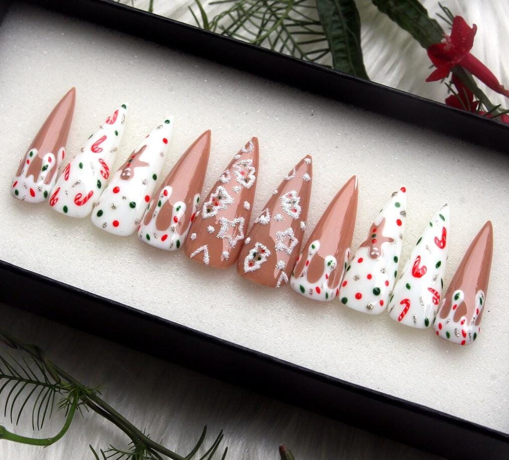 Christmas Candy Cane and Gingerbread Press-On Nail Set