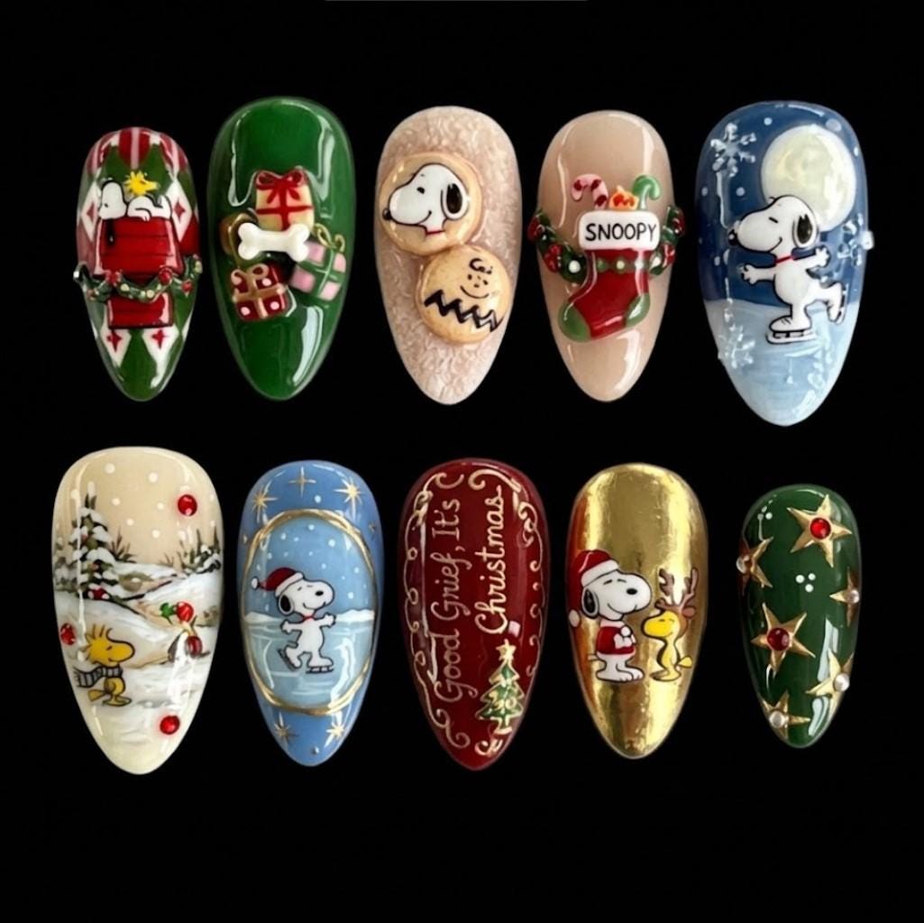 Christmas Cartoon Nail Set With Holiday Scenes