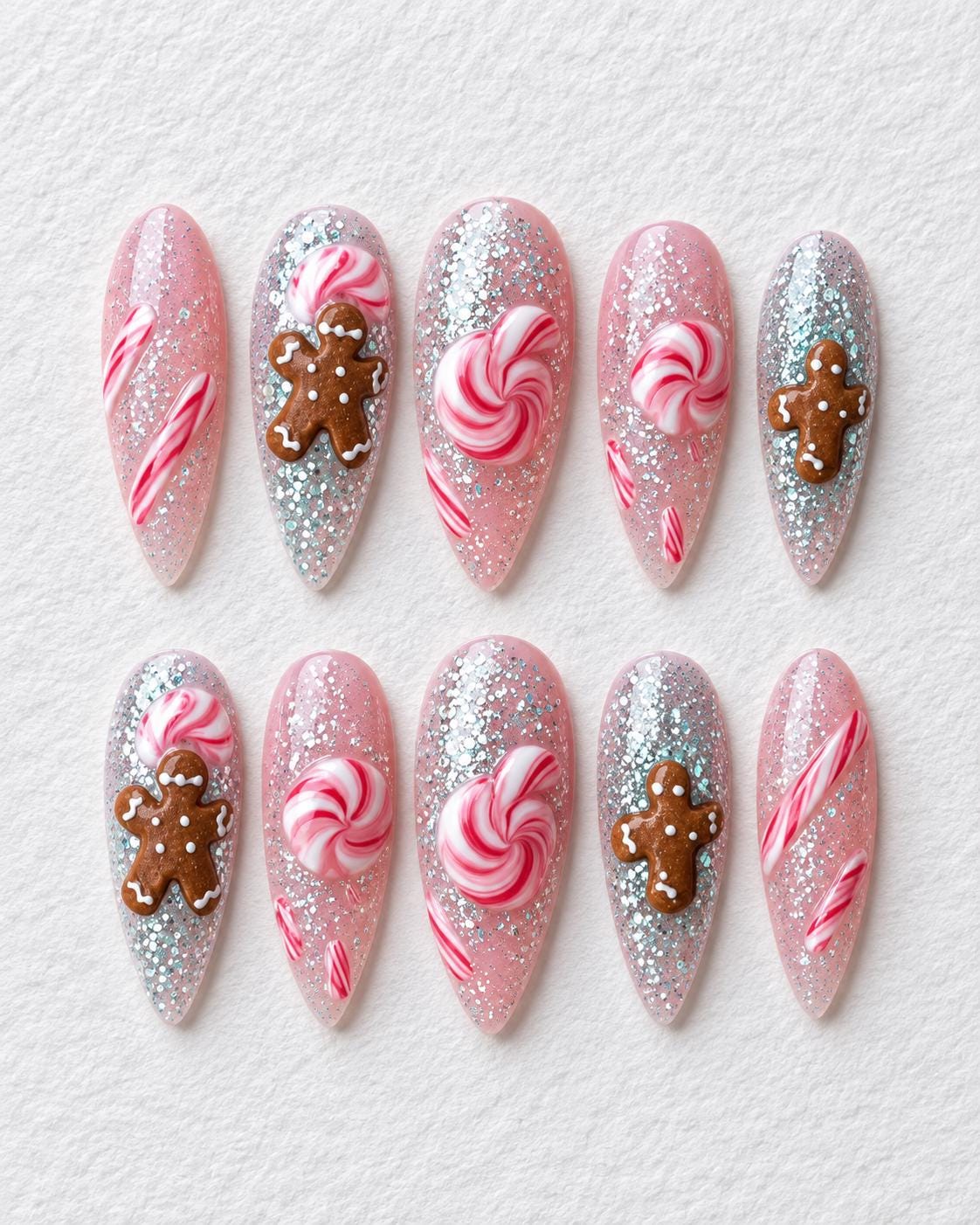 Christmas Gingerbread and Peppermint Swirl Glitter Nail Set