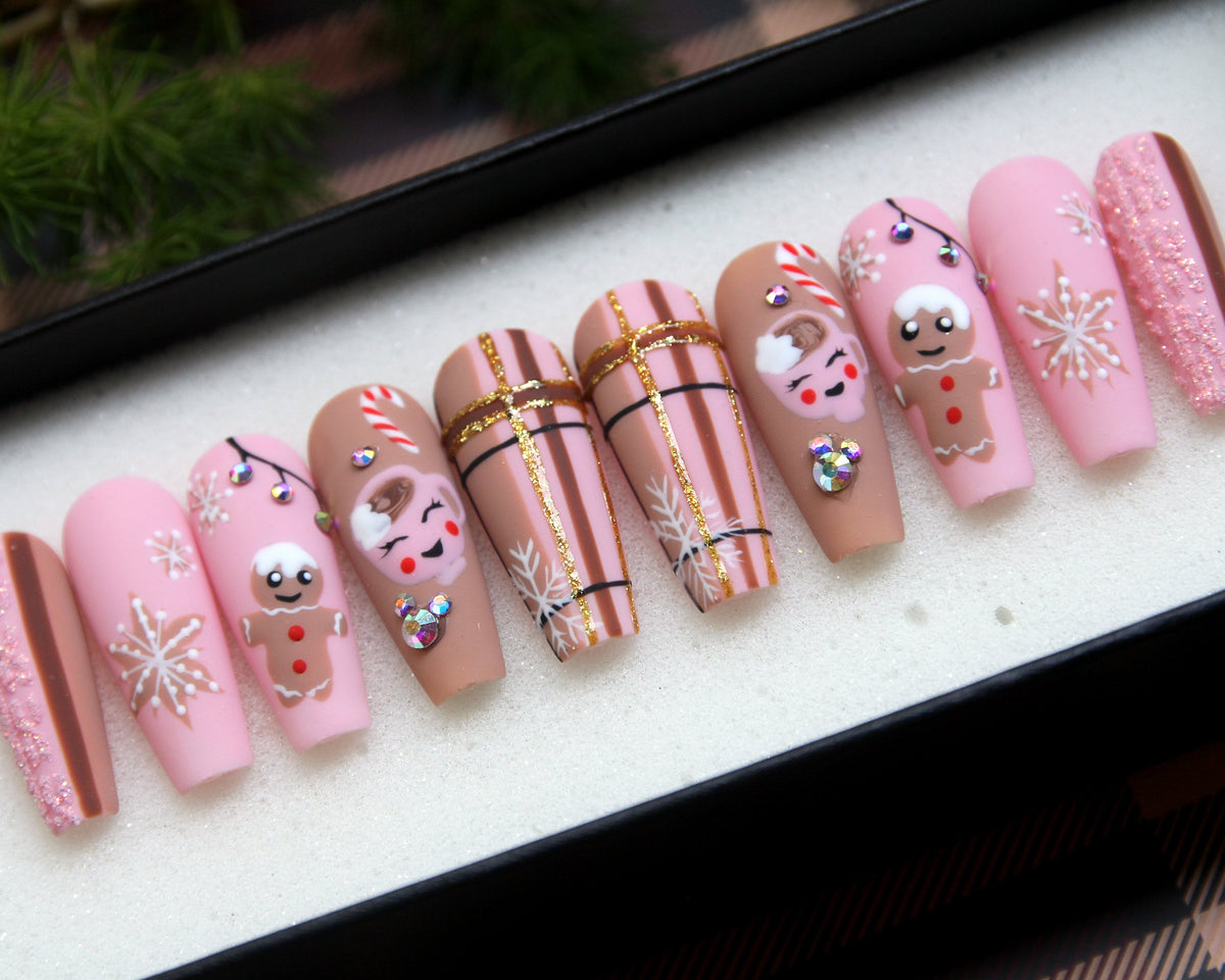Christmas Gingerbread and Snowflake Press-On Nail Set