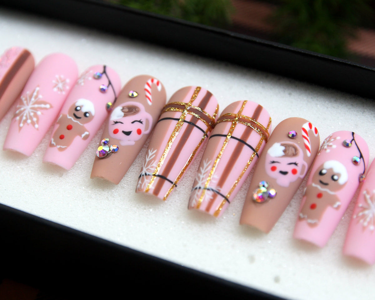 Christmas Gingerbread and Snowflake Press-On Nail Set