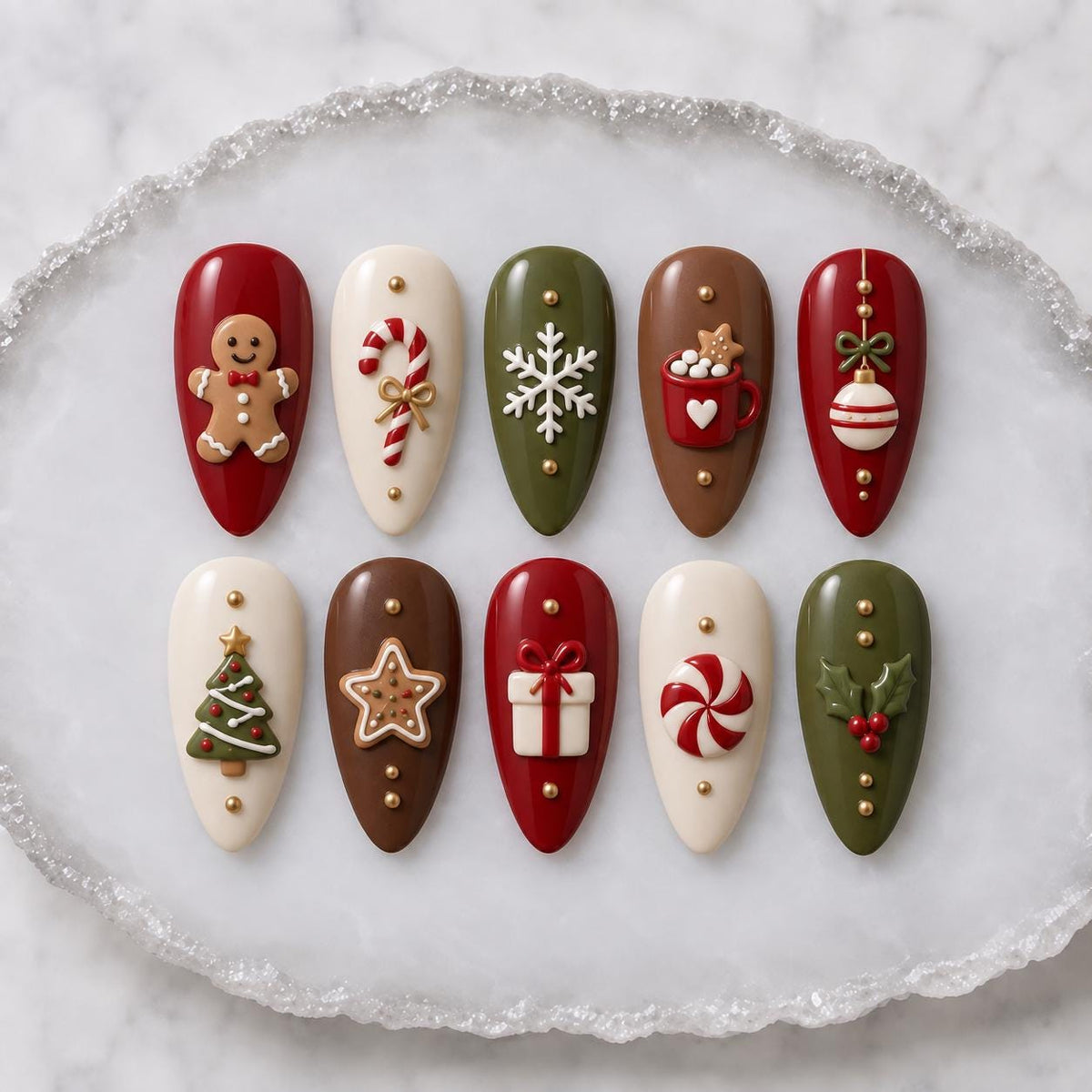 Christmas Gingerbread, Cocoa, and Snowflake Nail Set