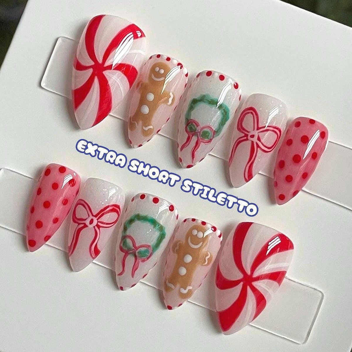 Christmas Gingerbread, Peppermint Swirl, Bow and Wreath Nail Set