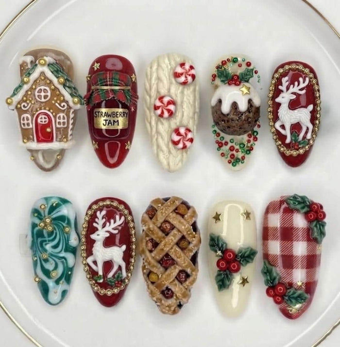 Christmas Gingerbread, Strawberry Jam and Reindeer Press On Nails