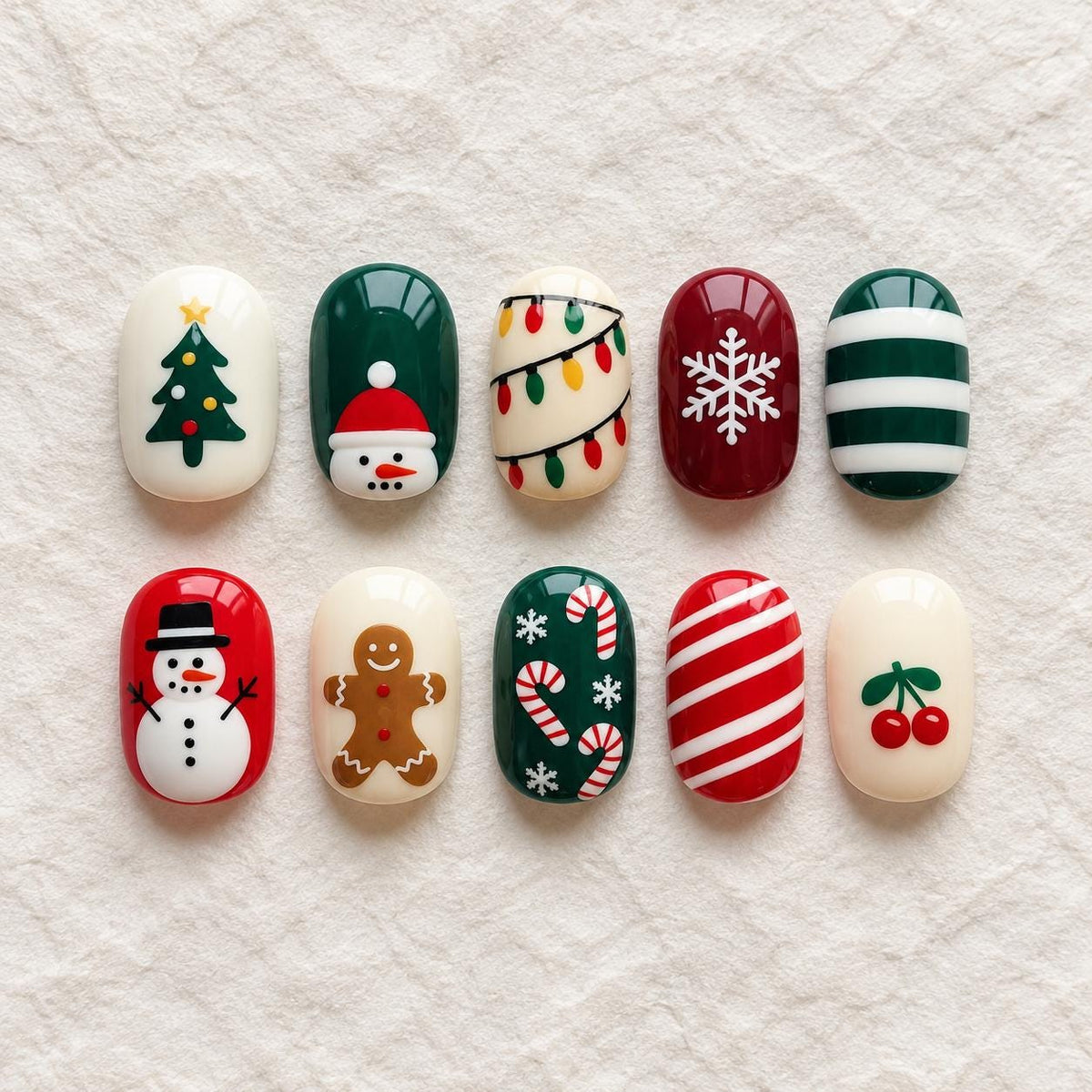 Christmas Press-On Nails With Santa, Snowmen, Candy Canes and Holiday Motifs