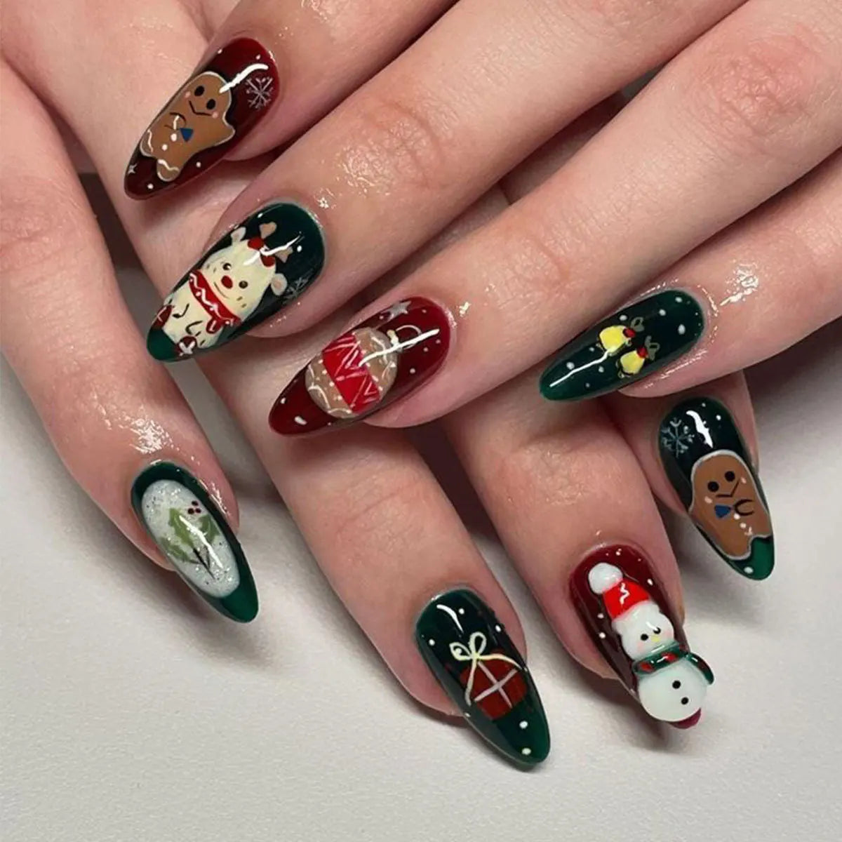 Christmas Santa, Snowman & Gingerbread Press On Nail Set