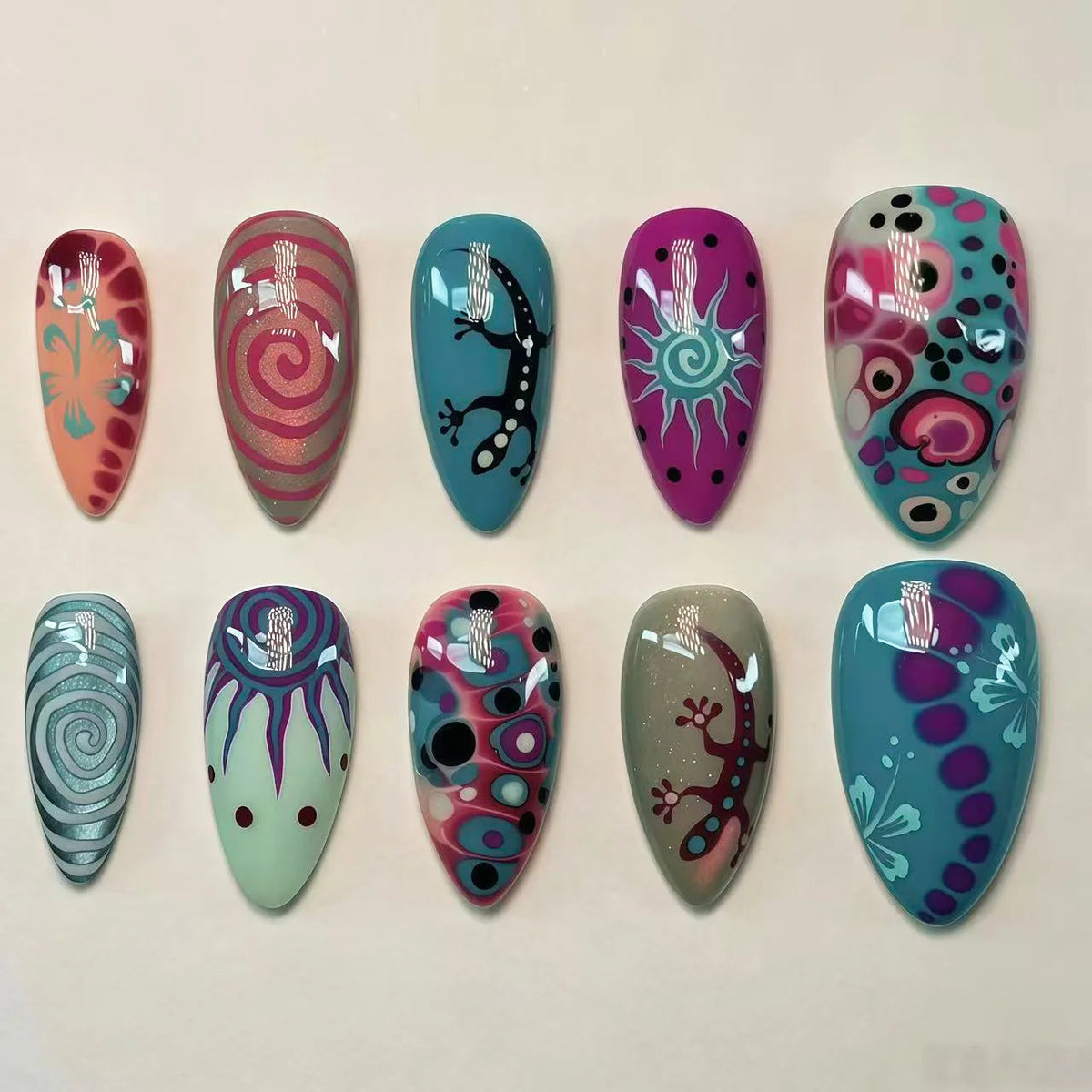 Colorful Abstract Dot and Swirl Press On Nail Set