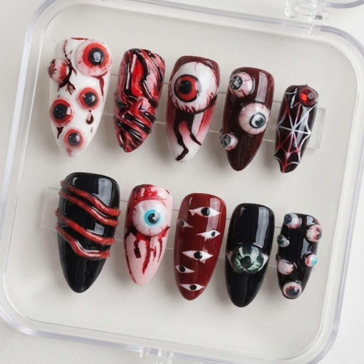 Creepy Eyeball and Spiderweb Halloween Nail Set
