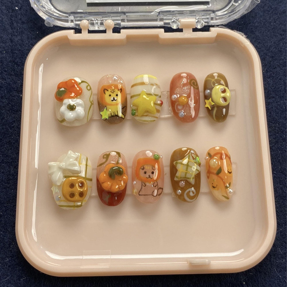 Cute Autumn Puppy, Pumpkin, Bow & 3D Nail Set