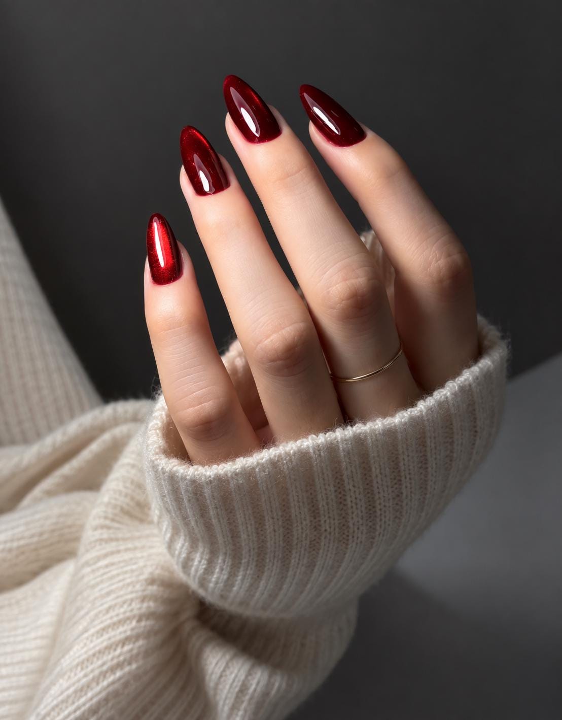 Deep Cherry Red Cat Eye Press-On Nails