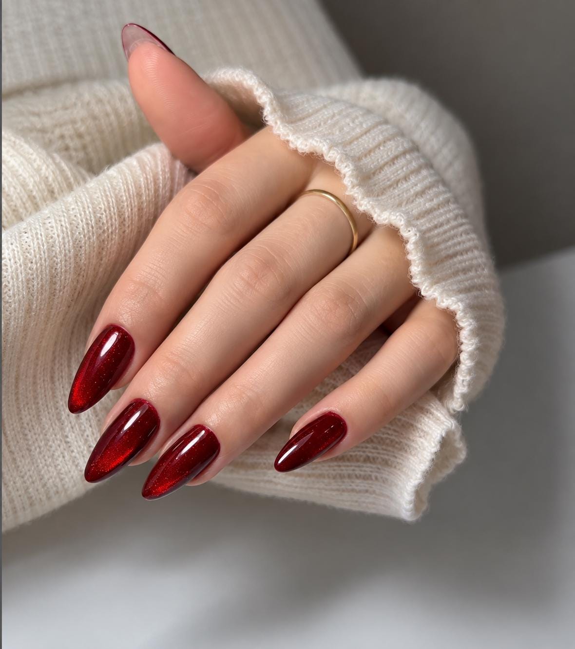 Deep Cherry Red Cat Eye Press-On Nails