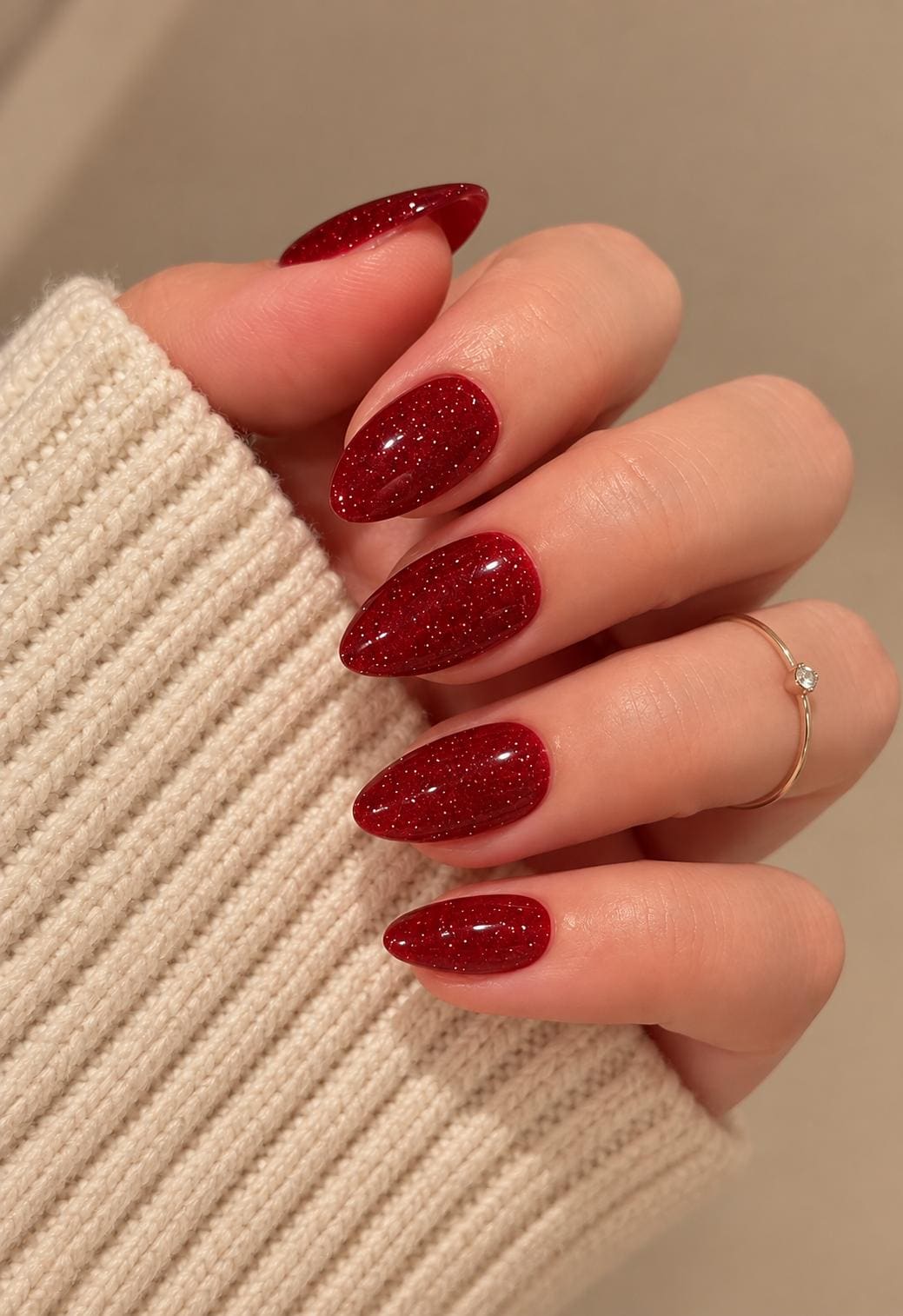 Deep Red Christmas Glitter Press On Nails